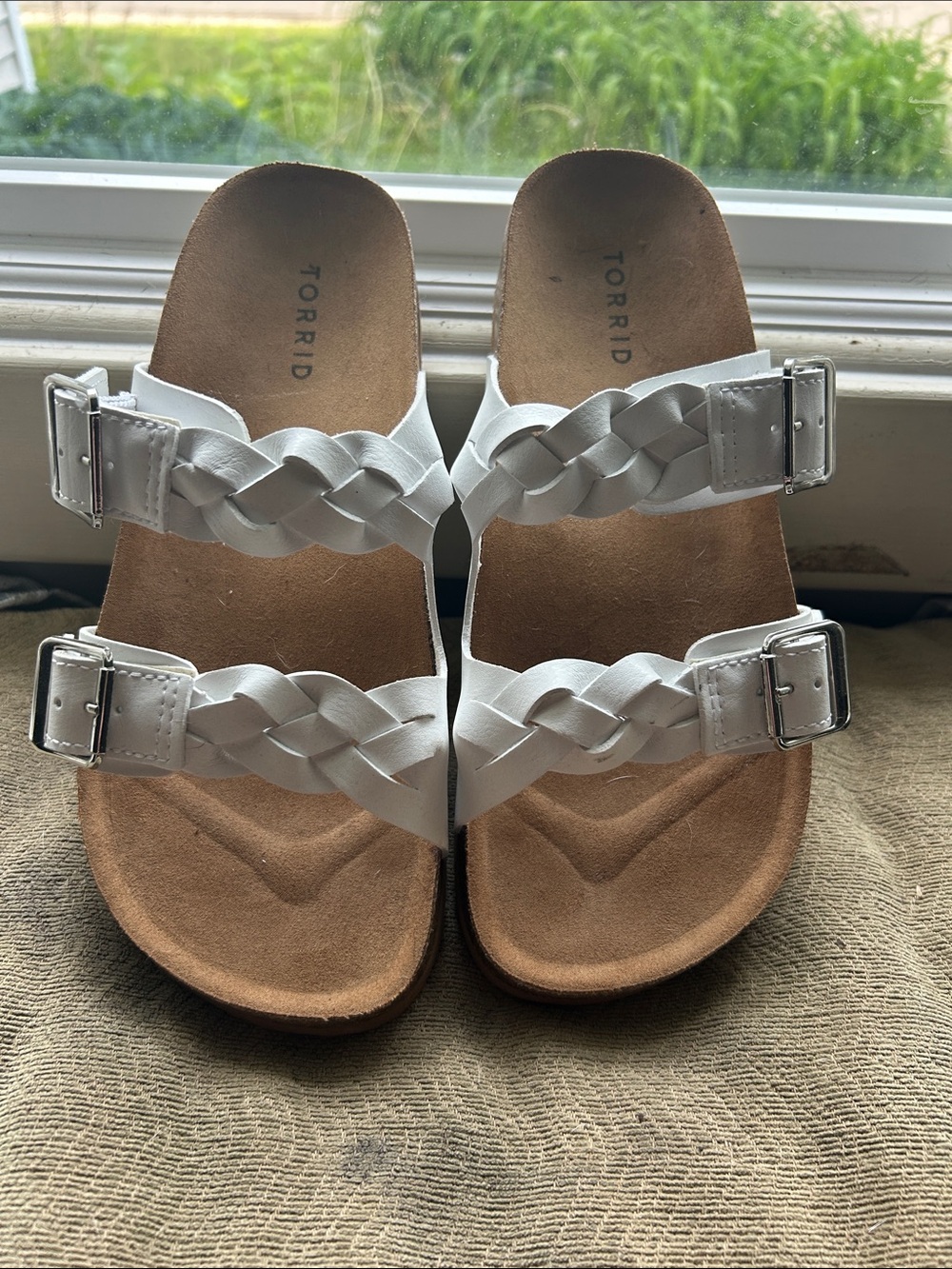 torrid White Braided Double-Buckle Slide Sandals